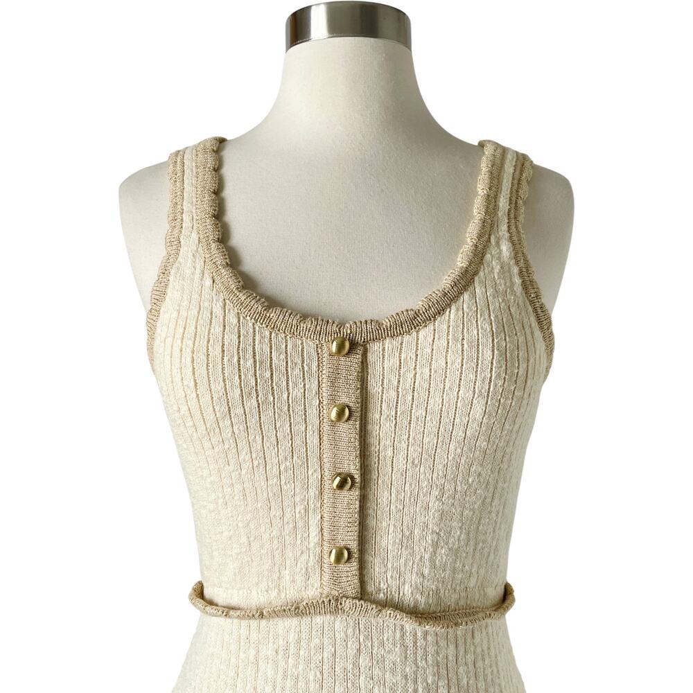Alice McCall Heaven Help Knit Mini Dress Button Pocket Ruffle Trim 2 Cream - Picture 4 of 10